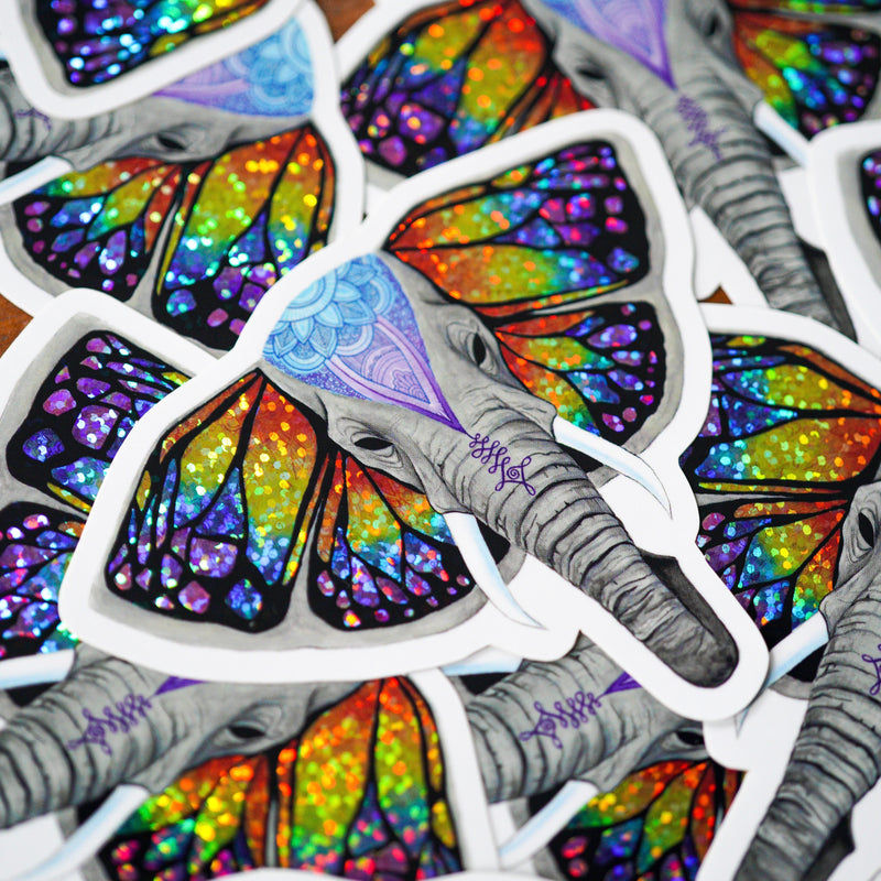 Elephant Butterfly Glitter Sticker
