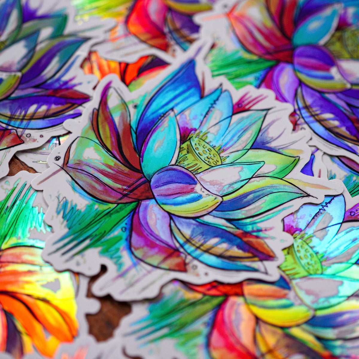 Rainbow Lotus Holographic Sticker